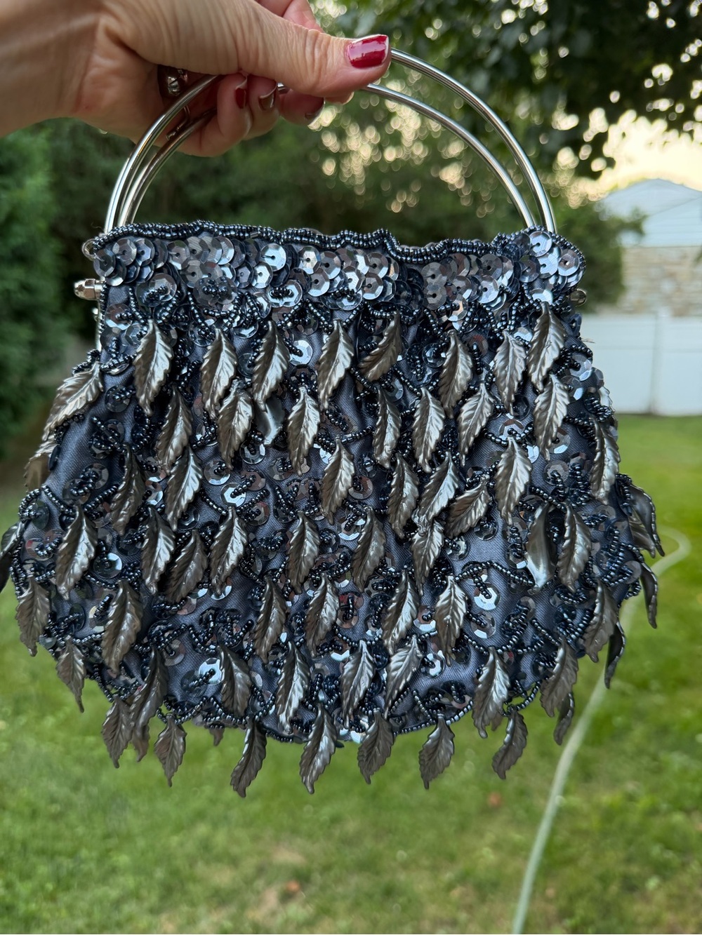 Source Unknown Silver Leaf-Embellished Sequin Evening Clutch